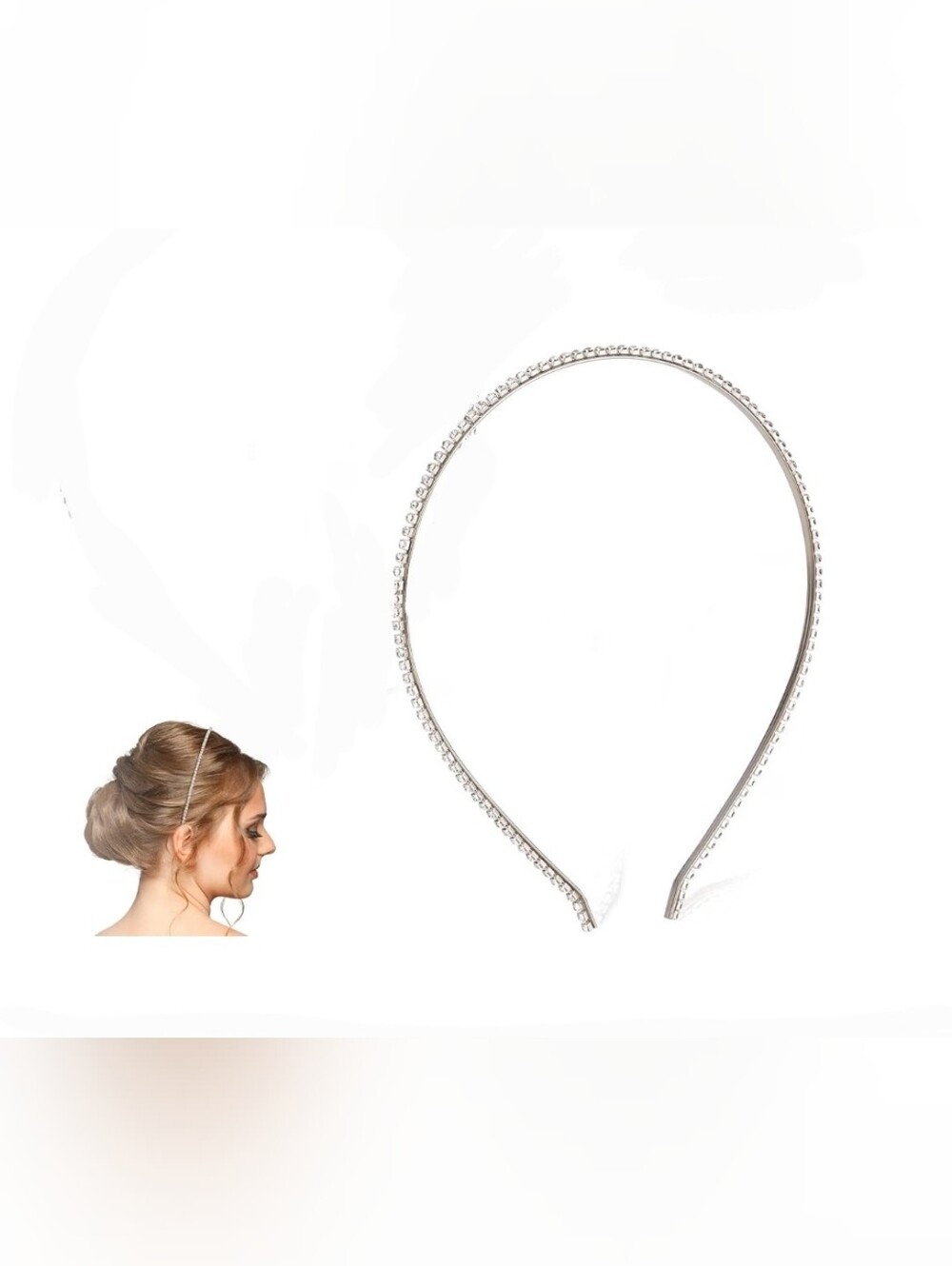 Crystal Rhinestone Silver Single Row Headband for Women BNIB